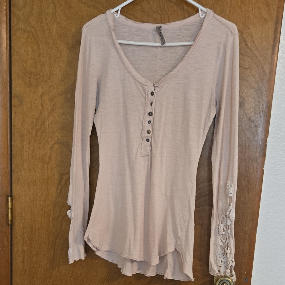 Free People Cream Fitted Blouse with Buttoned Details